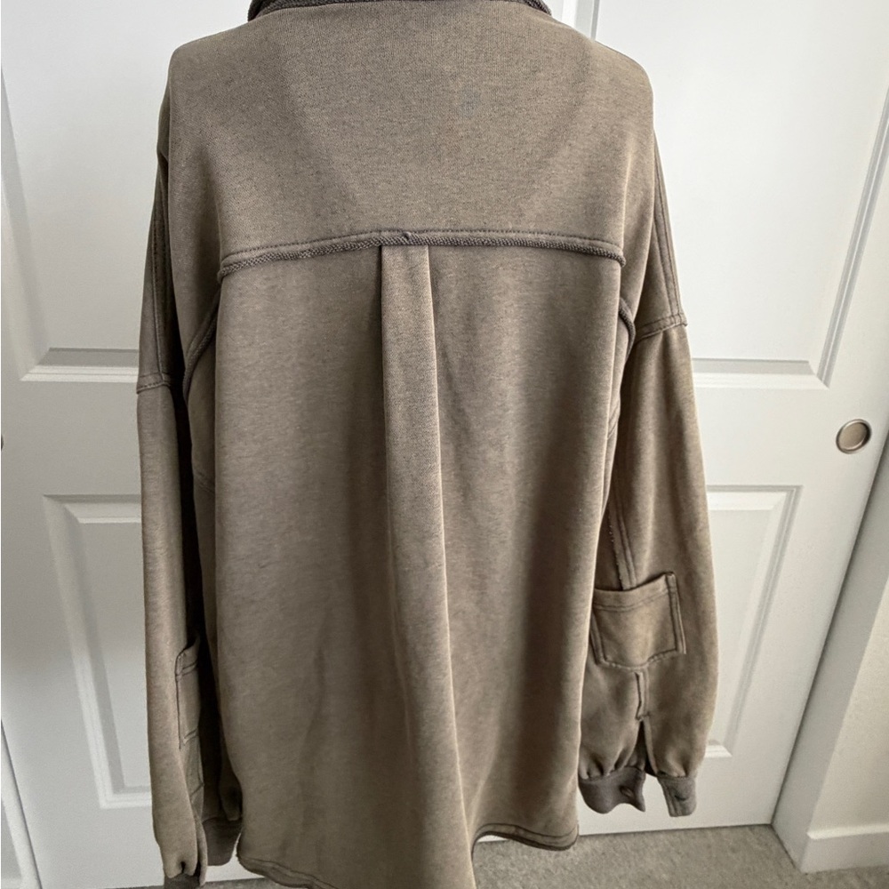 12th Tribe Charlie Shirt Jacket Olive Green‎ Oversized Shacket BWT424 One Size - Picture 4 of 8